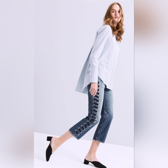 𝅺veronica Beard High Rise Ines Girlfriend Lace Up Jeans Size 25 NWT - Picture 2 of 15